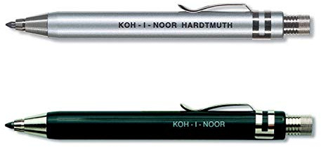 Koh-I-Noor 5358 Druckbleistifte aus Metall mit Spitzer und Clip, verschiedene Sets, Silber und Schwarz