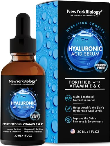 New York Biology Hyaluronsäure-Serum mit Vitaminen A und C – professionelles Anti-Aging-Gesichtsserum verbessert die Hauttextur und versorgt die Haut mit Feuchtigkeit – 28 ml