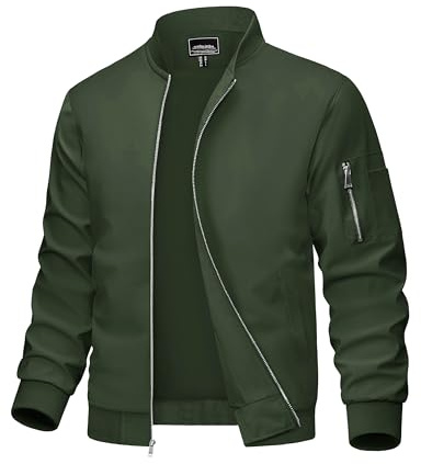 MAGCOMSEN Sommerjacke Herren Bomberjacke Umlegekragen Übergangsjacke Männer Casual Freizeitjacke, Armeegrün, L