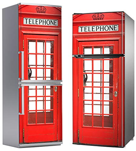 MEGADECOR Vinile adesivo decorativo per frigorifero, speciale senza bolle, cabina telefonica britannica rossa (185 cm x 70 cm)