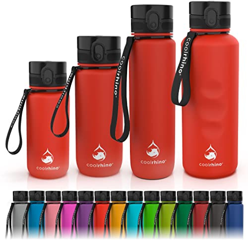 coolrhino vattenflaska 350 ml för barn, sport, skola, fitness, utomhus och cykel – vattenflaska läckagesäker och BPA-fri – flaska lämplig för kolsyra (rhinoröd, 350 ml)