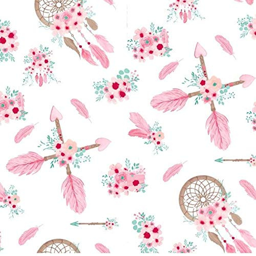 11,99 €/m drömfångare 100 % bomull bomullstyg barn metervara hantverk sömnad tyg (drömfångare pilar vit rosa, 150 x 160 cm (11,99 €/m))