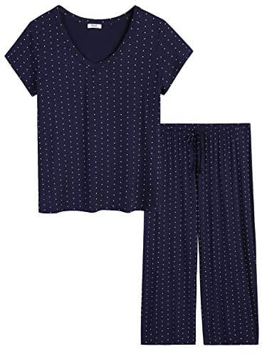 Amorbella Women's Pyjamas Bamboo Viscose Cooling Lightweight PJs Set S-XXL | Short Sleeve & Capri Length, Sweat Wicking, Super Soft Nightwear