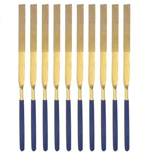 sourcing map Diamant Aiguille Limes, 4mm x 160mm Titane Enduit Limes Plates Main Outil avec TPU Poignée pour Métal Pierre Bois 10pcs