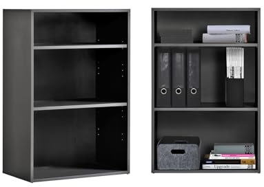 mokebo® Bücherregal Schwarz BZW. Anthrazit aus Holz 'Der Bücherwurm', Schuhregal, Holzregal, Aktenregal, Standregal fürs Wohnzimmer, Büro, Kinderzimmer, Regal klein für die Wand, 60cm Breite