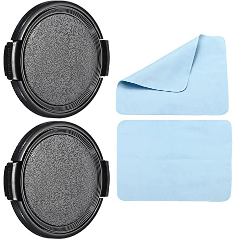 PATIKIL Camera Lens Cap, 2 Pack Sides Pinch Front Lens Cover with Microfiber Cleaning Cloth for 52mm Thread Universal DSLR Lenses for Nikon, for Fujifilm, for Pentax, for Leica