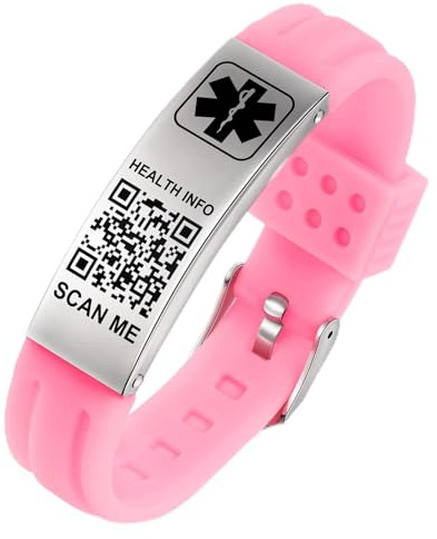 Theluckytag Medizinisches Armband mit QR-Code-Notfall-ID, aus Silikon, wasserdicht, passt bis 22,9 cm Handgelenk, Notfallinfo, mehr Platz, für Sport, Jungen/Mädchen/Damen/Herren