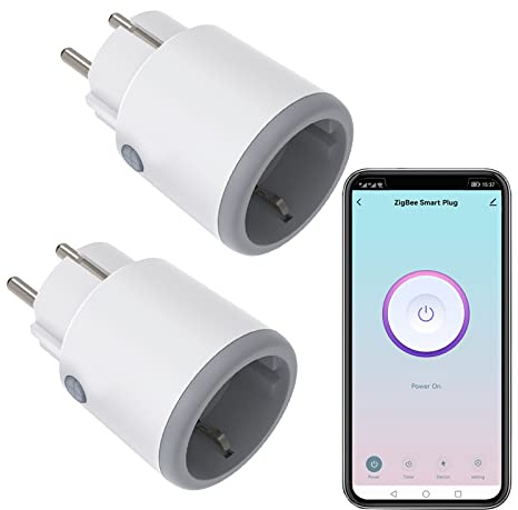 Zigbee Alexa Smart Steckdose, 16 A mit aktueller Messung, intelligente Steckdos, 3680W mit Fernbedienung/Sprachsteuerung, programmierbar, Smart Plug, kompatibel mit Alexa/Google Home, 2PCS