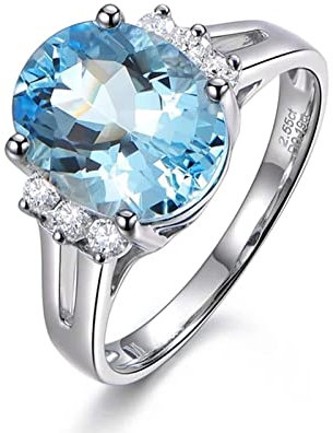 Ring Damen Aquamarin, Verlobungsringe 18 Karat Weißgold Ovaler Aquamarin 2,55 ct. Diamant 0,19 ct Blau Eheringe Schmuck Frauen