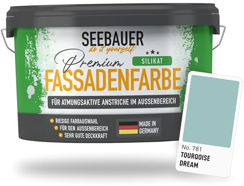 SEEBAUER diy Silikat-Fassadenfarbe Grün 10L für Außen (No. 781 Tourqoise Dream) Atmungsaktive Mineralfarbe für Fassaden - Geeignet für Putz, Mauerwerk und Beton