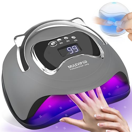MULEVIP UV Lampe für Gelnägel 180W UV Lampe Nägel,UV Lampe für Nägel,Professionelle Nagellampe mit 4 Timer,mit Sensor LCD-Display, Abnehmbarer Bodenplatte, Geeignet für Alle Gel Nageltrockner