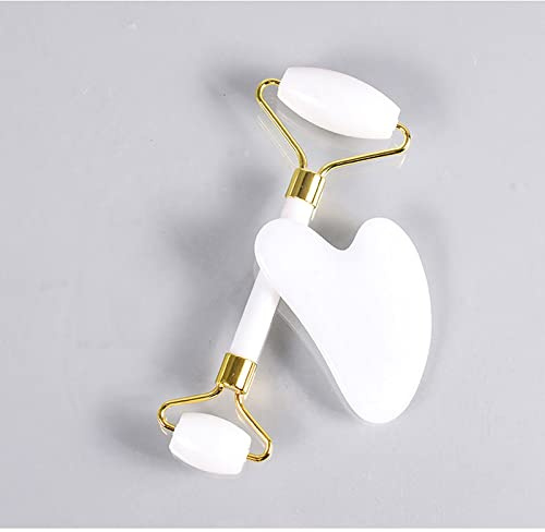Jade Augenmaske Gesichtsmassage Roller Set Natürlicher Rosenquarz Schlafaugenmaske Gesichtsroller,Weißer Walzensatz
