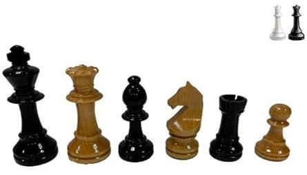 Piezas de ajedrez Europa plomadas competición, Tamaño 6, Negro, Brillante, Ideal para Aficionados y Clubes, Piezas de ajedrez para niños y Adultos, Piezas de ajedrez, Juego de Ajedrez de Madera