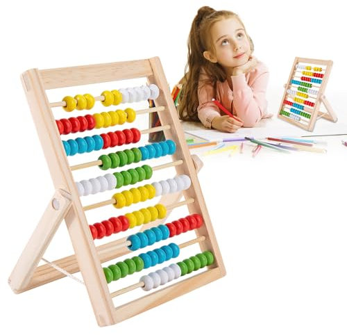 APOMOONS Rechenschieber Grundschule Abakus Lernspiele mit 100 Bunte Perlen Holz Rechenschieber Kinder, Mathematik Aufklärung Spielzeug, Lernspielzeug Geschenke für Kinder