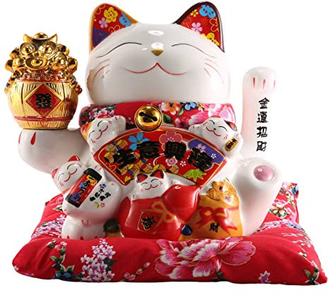 caapmony 7 Keramik Winkende Katze Maneki Ornament Feng Shui Dekoration Schaukel Katze,B