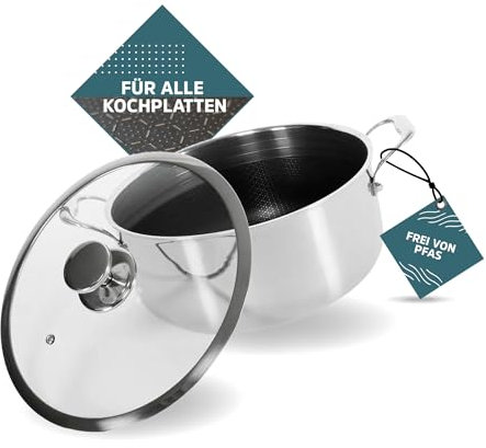 Sobczyk Topf | Hybrid Kochtopf 28 cm | Topfset Induktion | Kochtopf Set Deckel Im Paket Enthalten | Antihaftbeschichtung | 3-Schichtiger Stahl Cooking Pot