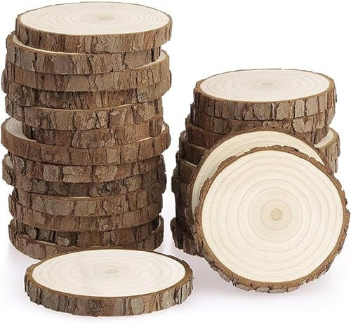 Virsus Dischi Sottobicchieri in Legno Naturale VE001, Diametro 10 cm, Dischi in Legno Grezzo per creare Decorazioni Natalizie, Fai da Te, Segnaposto, Ideali per Intagliare, Disegnare, Dipingere (8)