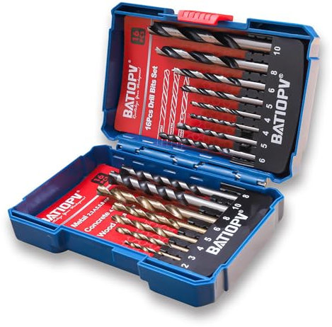 BATIOPV 16 pièces Forets Hélicoïdaux HSS, Forets à Carrelage, Professionnels pour Acier Inoxydable, Céramique, Béton, Carreaux, Bois, Pierre et Métal