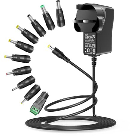 Zolt 12V 3A Power Supply Universal Adapter for Household Electronics | AC/DC 36W Power Adapter with 10 DC Tips for 12V 1A 2A 3A Household Electronics LED Strip Light Router LCD，5.5x2.5mm DC Plug