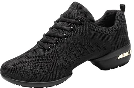 Scarpe da ballo da donna | Scarpe da jazz da donna | Scarpe da ballo traspiranti leggere con suola divisa | Scarpe da ballo con plateau | Fitness Ginnastica Cheerleading Trainer, Nero , 37 EU