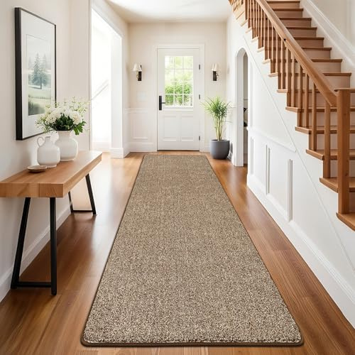 SHACOS Langer Teppich Läufer Braun 60x240 cm Läufer Flur rutschfest Teppichläufer Modern Weich Flurteppich Flurläufer Lang Küchenteppich Waschbar Teppich Flur für Küche, Eingang, Wohnzimmer