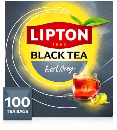 Lipton Sélection Détente Thé Noir Earl Grey Bergamote, 100 Sachets | Arôme bergamote, sachets biodégradables, certifié Rainforest Alliance, thé grand format, usage quotidien