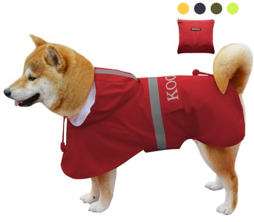Regenmantel für große Hunde, wasserdicht, für mittelgroße und große Hunde, Regenmantel, Kleidung (Rot, Größe 2XL)