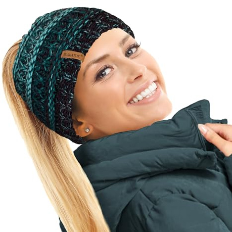 TOSKATOK Termisk teddyfleece fodrad hästsvans mössa hatt, MARINBLÅ/TEAL/TURQ, en storlek