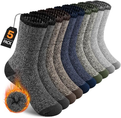 UUMIAER Merino Wool Hiking Socks for Men Thermal Winter Warm Thick Crew Cushion Moisture Wicking Socks 5 Pairs