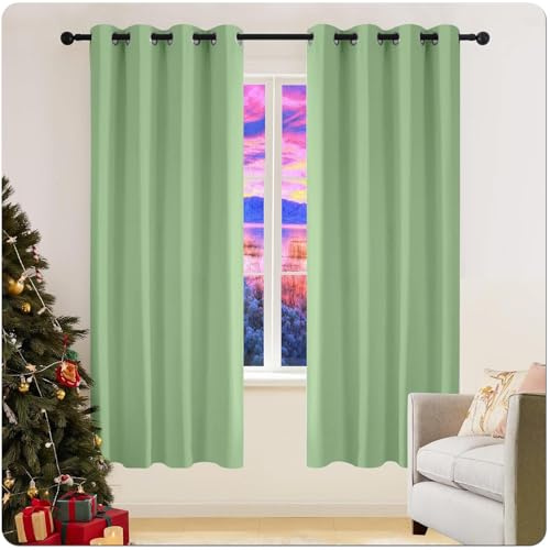 Rideaux Occultants Isolant Thermique 120 x 100 cm Bloquer Lumiere, Rideau Phonique Anti Bruit Anti Froid Rideaux Anti Mouche pour Porte Exterieur pour Porte Fenetre Dressing Salon, Vert Tendre