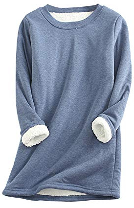 EFOFEI Women Lined Plus Fleece Top Festive Party Warm Fleece Top Sweater Fleece Sweatshirt Blue L