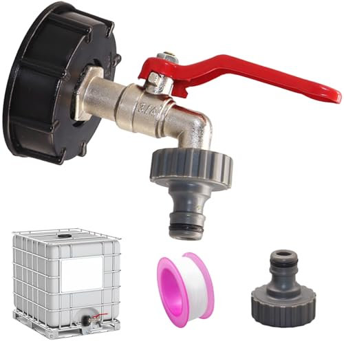 Rubinetto Cisterna 3/4 Pollici 1000 Litri, Adattatore IBC S60x6 per Serbatoio, Giardino e Secchio di Pioggia