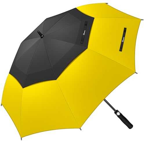NINEMAX Golf Regenschirm Groß Sturmfest XXL, Großer Regenschirm Sturmfest Stabil, Golfschirm Gross für Herren Damen 2 Personen (Schwarz/Gelb)