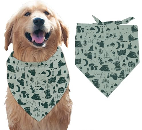 arricraft 1 Stück Haustier Hundehalstuch Outdoor Adventure Woodland Camp Grünes Dreieckiges Haustier Bandana Aus Baumwolle Waschbar Schal Lätzchen Bedrucktes Zubehör Hundehäuptling Für Große Hunde