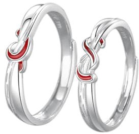 Calefee Anello Filo Rosso Coppia, Anelli Personalizzati con Incisione Argento 999 Regolabili Anello Ritorto con Smalto Rosso