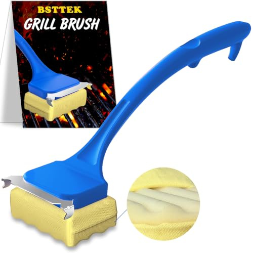 Grill Brush, Bristle Free Brush for BBQ Accessories w/Replaceable Heat Resistant Kevlar Head & Scraper, Multifuntional Scraper Tool for Round & Rectangle Steel Grates, Heavy-Duty BBQ Cleaner for Safe