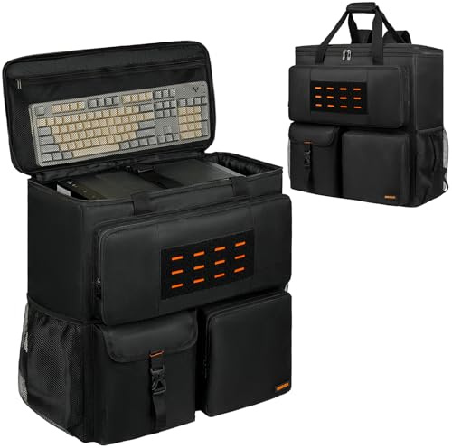 MRINCA Computer Desktop Tower Large Carrying Case, PC Travel Case Backpack for ATX Mid-Tower Desktop Computer, Padded Portable Bag with Adjustable Straps for LAN Parties and Office Move