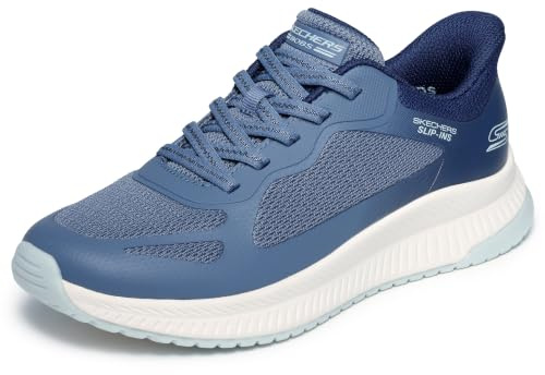Skechers Bobs Squad 4 ZapatosMujer | Tenis informales, sin cordones, plantilla de espuma viscoelástica, almohadilla para el talón, suela flexible