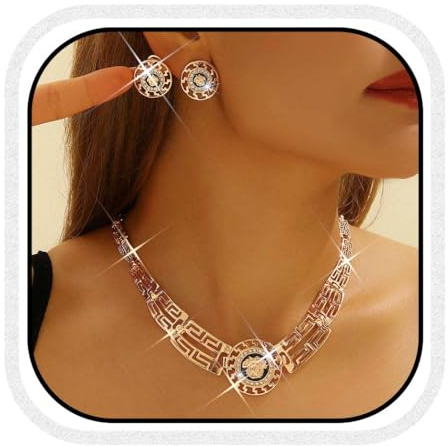 Unicra Gold Indianerschmuck Set Chunky Choker Halskette und Ohrringe Set Mode Prom Modeschmuck Sets für Frauen (Gold)