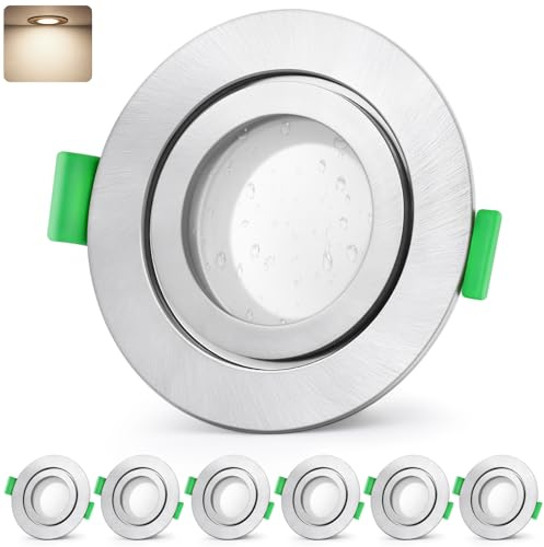 GeyouLux LED Einbaustrahler 230V IP65, 5W 4000K Neutralweiß Deckenspots | 65-75mm EinbauØ Einbauleuchten, Ultra Flach 600LM Einbauspots für Badezimmer Küche Rund Nickel LED Spots 6er Set