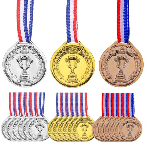 FULHANY 21 Pezzi Medaglie - Medaglie Bambini -Set Di Medaglie D'Oro, D'Argento E Di Bronzo, Adatto Per La Decorazione Per Feste, In Stile Olimpico,Premio Per I Vincitori Del Gloria,Con Nastro Da 75 Cm