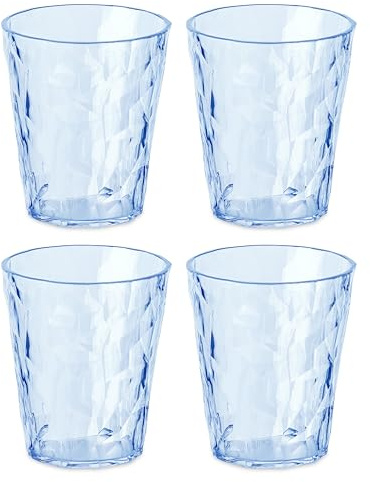 koziol Superglas Club No. 1, 4 Stück, 250 ml, Wasserglas aus kristallklarem Kunststoff, luxuriös, unzerbrechlich, wiederverwendbar, Party, Camping, 4er Set (Transparent Aquamarin)