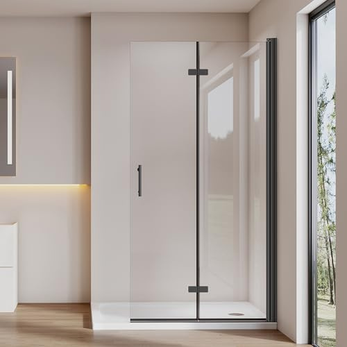 Cozynest Walk in Duschwand 100x195cm Duschabtrennung Faltbar Schwarz Dusche | Duschtrennwand 6mm ESG Sicherheitsglas Nano Beschichtung,Hebe-Senk-Mechanismus,Platzsparende