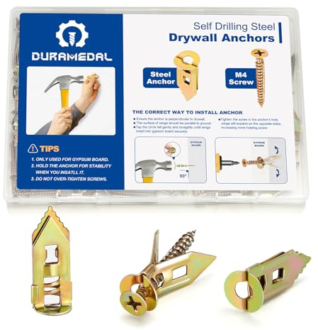 Duramedal Self Drilling Drywall Anchors with Screws Kit - 200 Pcs Heavy Duty Metal Expansion Anchors for Sheetrock, No Drill Needed, 50lb Rating, 2026 Upgraded Anti-Strip Design
