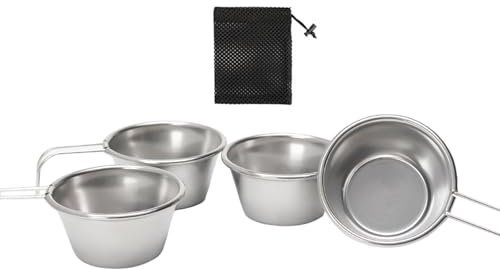 Ldabrye Tragbarer, robuster Edelstahl-Campingbecher mit gerolltem Rand für Outdoor, Kochen, Wandern, Rucksackreisen, unverzichtbarer Campingbecher aus Edelstahl