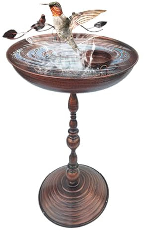 Bagno Per Uccelli - Fontana a Colonna Per Giardino Con Vaschetta | Ciotola in Ferro Artistico con Vassoio Integrato, Decorazione per Terrazzo Giardino Balcone e Cortile