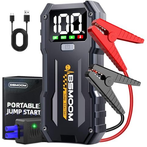 Booster Batterie Voiture Portable, 5000A Démarreur Batterie Voiture (Jusqu’à 10.0L Essence & 8.0L Diesel), Jump Starter avec Port de Charge USB, 3 Modes de Lumières LED, Écran LCD