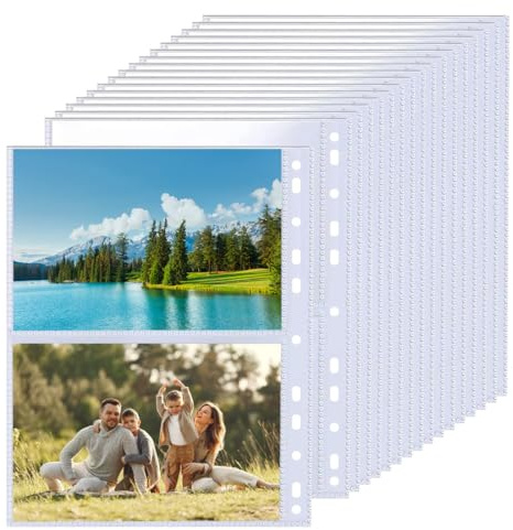 Confezione da 30 bustine per foto A4-120 Tasche Totali, Fogli Trasparenti per Raccoglitore ad Anelli, Maniche Fotografiche Ultra Chiare per Proteggere e Collezionare Cartoline (210x151mm)
