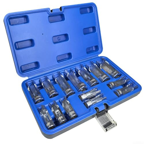 PFXNGMS Juego de Llaves de Tubo de 10-22 mm, de Acero al Cromo-vanadio, con Dados para Tuercas abocinadas y Entrada de 3/8 1/2 Pulgada, para reparación de automóviles, con Estuche portátil.
