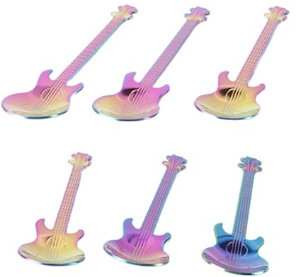 ANCLLO Juego de 6 cucharillas de café de Acero Inoxidable con Forma de Guitarra, Musical para Hombre. Ideal para Helado, Postre, revolviendo y azúcar.